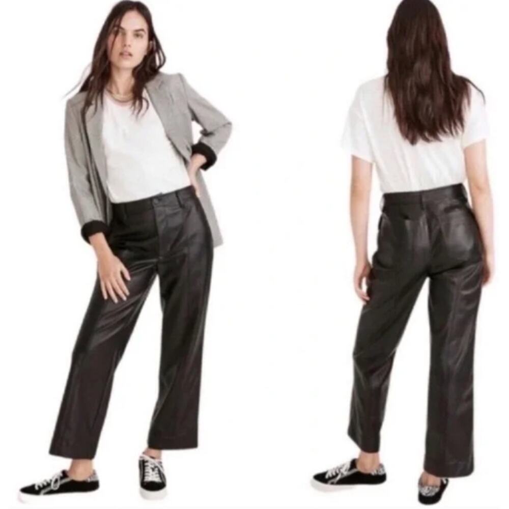 Madewell Slim Emmett Wide-Leg Pants in Vegan Leather in Black Size 28